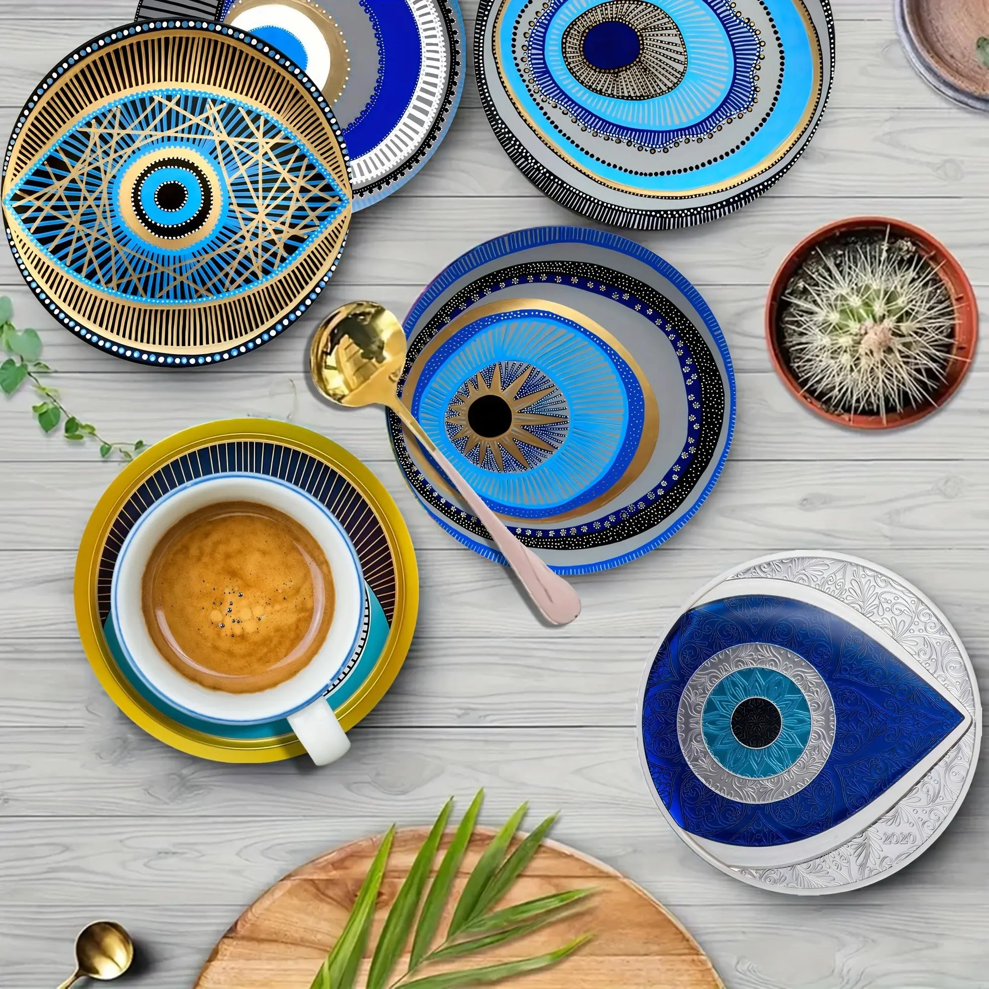 Eye Pattern Wooden Coaster, 6 Counts/set Colorful Eye Design Heat ...