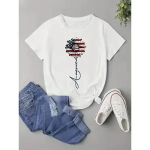 Women'S Fashion American Flag Printed T-shirt - Comfortable, Casual Short Sleeve Round Neck T-shirt, Suitable for Daily Wear and Fashion Combination