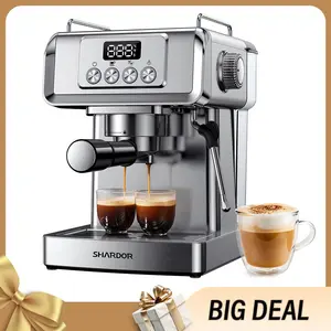 SHARDOR Espresso Machine - 20 Bar, 1350W Stainless Steel Model with Milk Frother Steam Wand, Steam Control, Double Shots, Fast Brewing, Temperature Display, 60 Oz Large Tank, Manual Latte & Cappuccino Maker for Home, Gift for Coffee Lovers