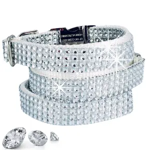 Diamond White Rhinestone Bling Dog Collar, Wedding Dog Collar, Handmade Pet Collar for Small-Medium-Giant Breeds with Jeweled Design