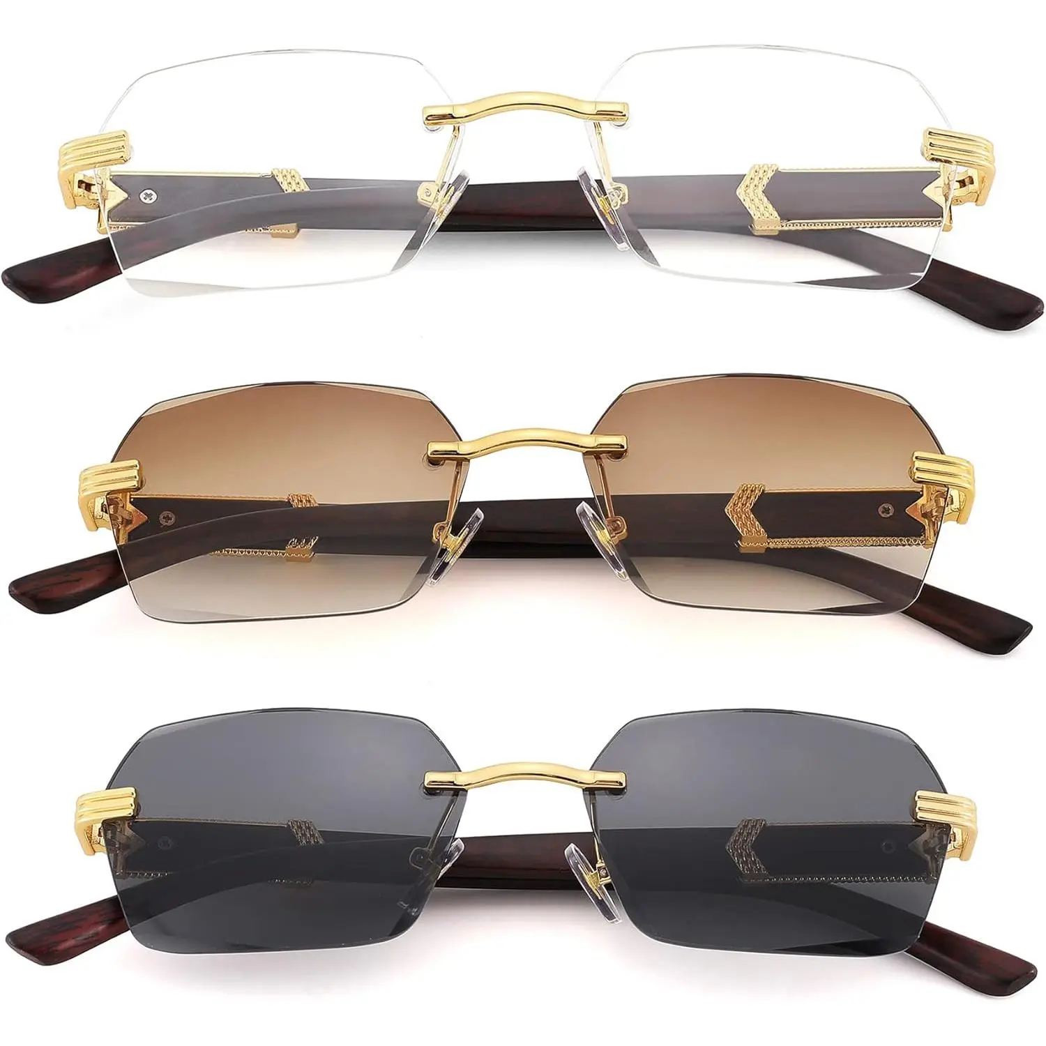Rimless Rectangle Sunglasses Men Women Retro Frameless 