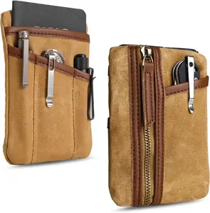 SP6 EDC Pouch, Waxed Canvas Compact Pocket Organizer, EDC Pocket Pouch for Men, Zippered Pocket Pouch, Mini EDC Organizer for Everyday Carry, Multitool Organizer Pouch (Oil Wax Brown)