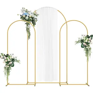 3 Pack Metal Arch Backdrop Stand(7.2FT/6.6FT/6FT), Decorative Balloon Arch Stand, Easy Assembly Gold Wedding Arch, Stable Backdrop Arch Stand For Wedding Ceremony, Birthday Party, Baby Shower