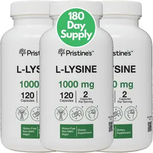 PRISTINE'S L Lysine 1000mg (3 Pack) Lip & Gum Health Essential Amino Acid Immunity Support Supplement Capsules -180 Day Supply Muscle & Tissue Support - Collagen Production - Vegan Gluten Free Non GMO