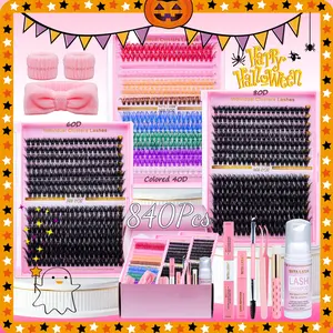 RITALASH 840Pcs Lash Clusters Kit Bulk Packs False Eyelash Extensions D Curl Wispy Individual Fake Eyelashes, Volume Studio Effect, Colorfued Individual Lashes, Wholesale Large Pack with Glue&Seal|Tweezers|Removers|Cleanser, Eyelash Extensions Set