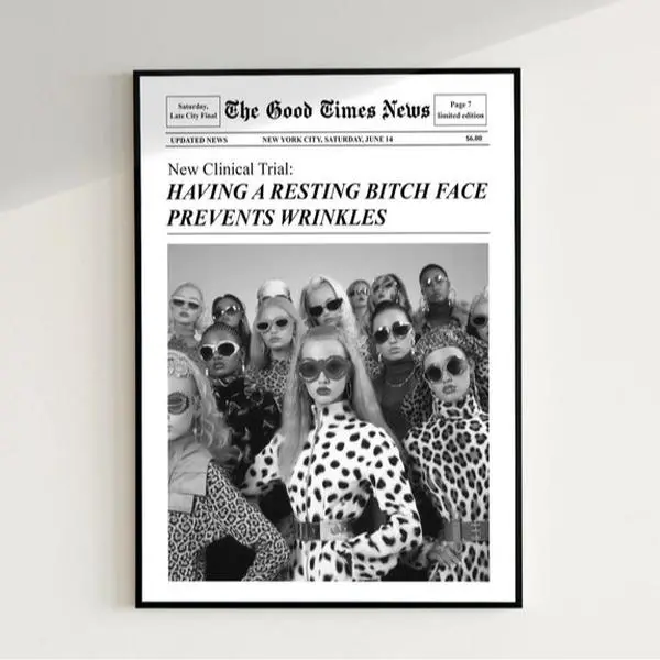 Trendy Hot Girls Print Newspapers Wall Art, New York News  That Girl Vintage Bar Cart, It Girl Dorm Retro Wall Art