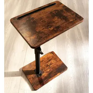 Sofa Armrest Tray Table for Couch - 360? Swivel Height Adjustable End for Small Spaces, Snack Side Table for Bed or Chair with Phone & Tablet Slot (Rustic,Standard)