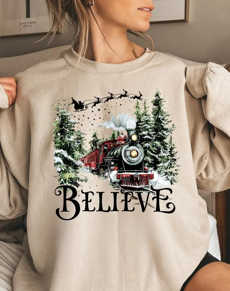 Polar Express Sweatshirt, Christmas Gift, Christmas Believe Sweater, Merry Christmas,  Gift Ideas, All Aboard Polar Express, Hoodie Xmas