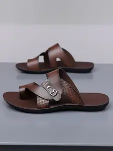 Men's Summer Sandals, Fashionable Leather Casual Slip-On Flip Flops, Breathable and Stylish, Trendy Men's Footwear, Perfect for Outdoor Wear