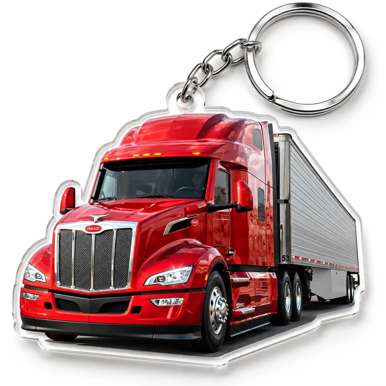 Truck Acrylic Keychain, Red 18 Wheeler Truck Key Ring, Trucker Gift, Big Rig Driver Accessory, Truck Driver Gift for Men