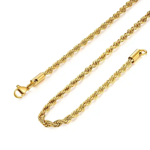 2mm Gold Rope Chain for Women and Men, 18k Gold Plated Rope Necklace for Men