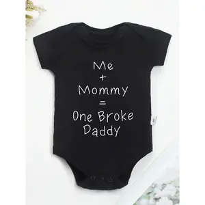 Me + Mommy = One Broke Daddy Soft Cotton Youngsters Onesie - Casual Round Neck, Black with White Letter Print, Machine Washable, Perfect for Outdoor