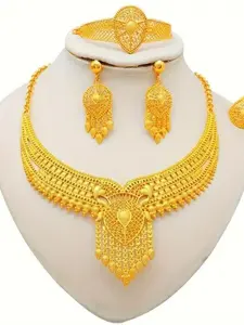 Wedding Jewelry Set, Bride Necklace Bracelet Earrings Ring Four Piece Set, Ethnic Style Women's Accessory, Matching Jewelry Set, Kundan jewellery set