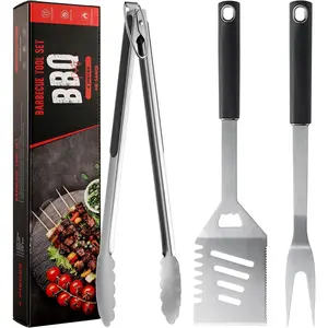 Griddle Accessories Kit - Heavy Duty Stainless Steel Grilling Tools Set with Spatula, Fork, Tongs and Gift Box for Outdoor Barbecue Home Grill (3PCS)