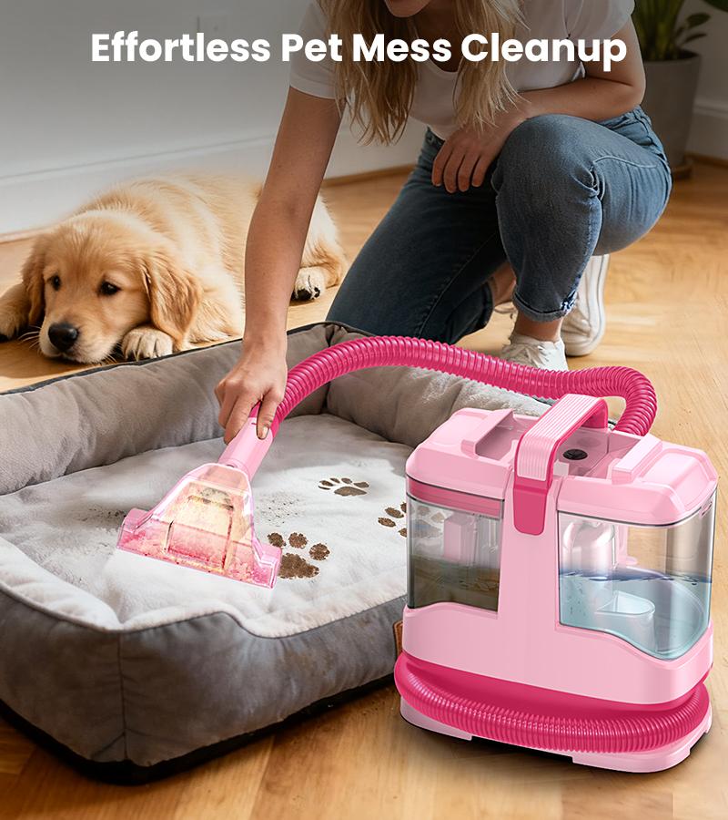 [NewYearSale!] Upholstery Carpet Vacuum Cleaner, 18KPa Suction Spot Cleaning Machine for Pet Stains, Carpets, Sofa, Car Seats, Mattress, with 3 Multipurpose Cleaning Tools, 6'' Deep Cleaning Brush | Portable 3-in-1 Little Pink C9S