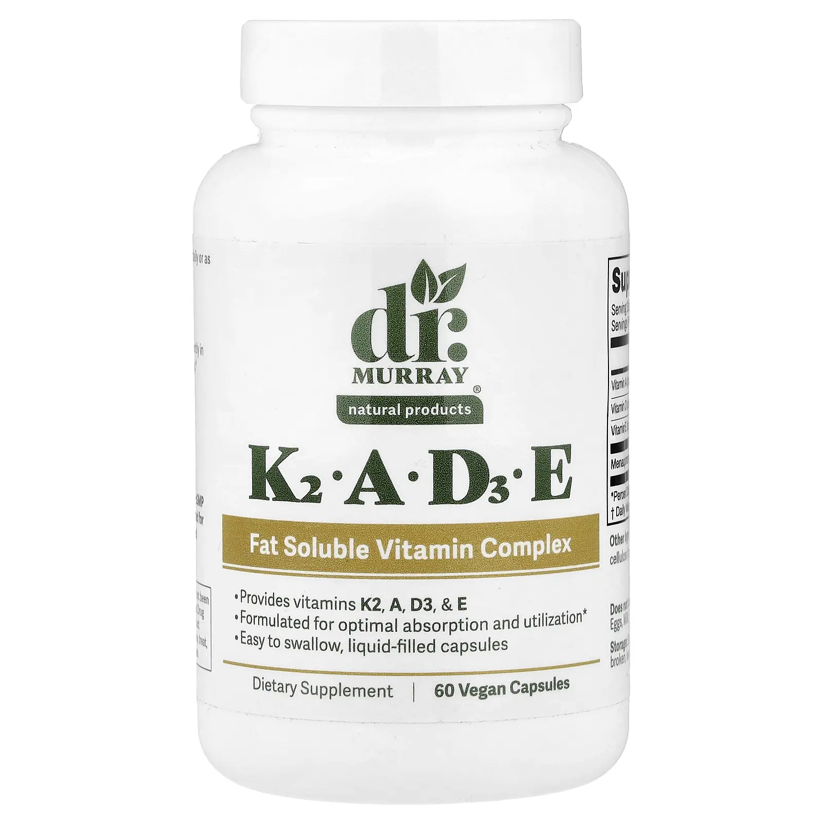 Dr. Murray's K2, A, D3, E, 60 Vegan Capsules