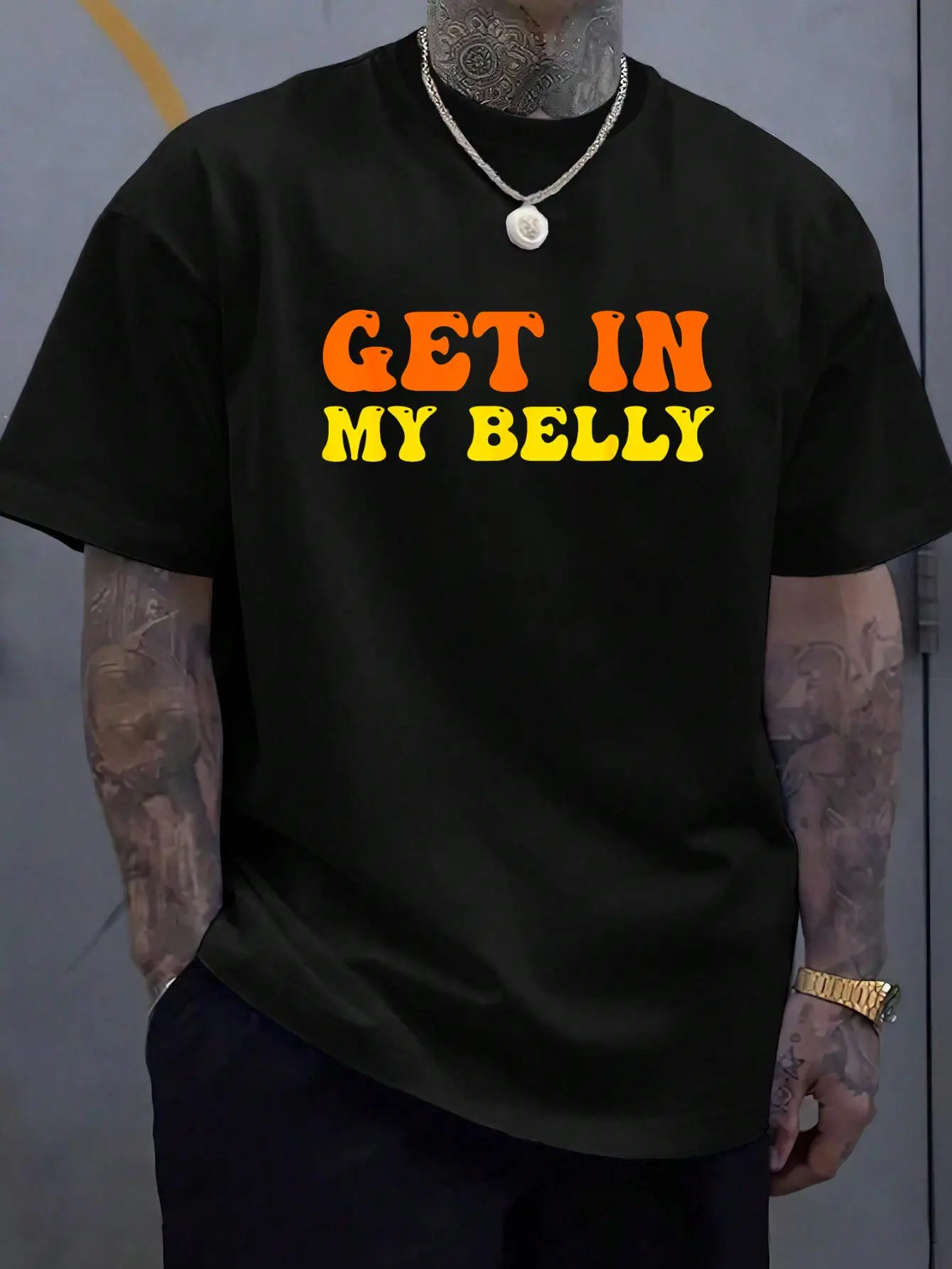 100% Cotton Unisex Men Thanksgiving Family Dinner Humor Shirts, Get In My Belly T-Shirt, Men's Women's Shirt Top, Short Sleeve Tops Crewneck T-shirt