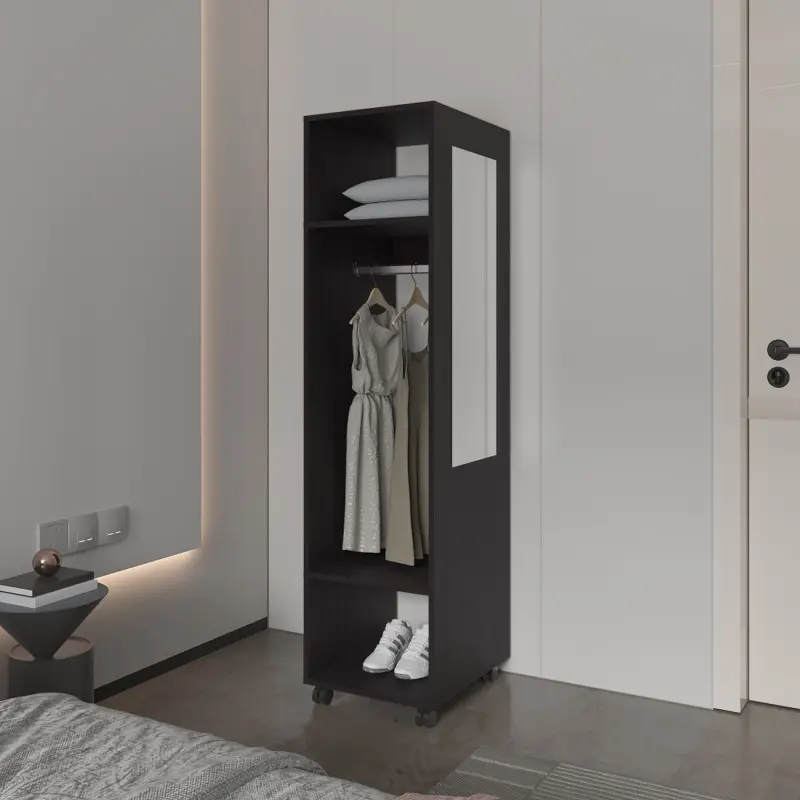 Benson Wardrobe in melamine with mirror and open storage