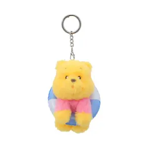 Disney Winnie the Pooh Summer Collection Plush Keychain，Cute Pooh Bear with Swim Ring & Piglet with Beach Towel Bag Charm, Kawaii Soft Stuffed Animal Keyring Accessories for Backpacks, Purses, Automotive Keys, Gift for Friends & Disney Collectors
