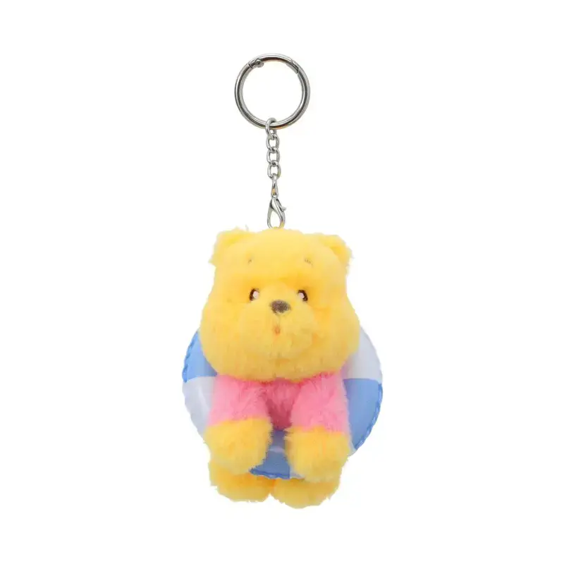 Disney Winnie the Pooh Summer Collection Casual Fabric Cartoon Keychain - Irregular Cute Pooh Bear (Swim Ring) & Piglet (Beach Towel) Bag Charm, Soft Stuffed Accessory for Backpacks, Purses, Disney Collectors Gift