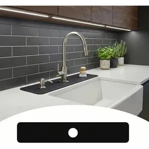 Customizable Kitchen Sink Faucet Mat: 30"Lx5.5"W Bathroom Counter Protector Drip Catcher - Splash Guard with Pre-Cut Center Hole, Trimming to Fit 2 & 3 Hole Faucet & Irregular Sink with Soap Dispenser