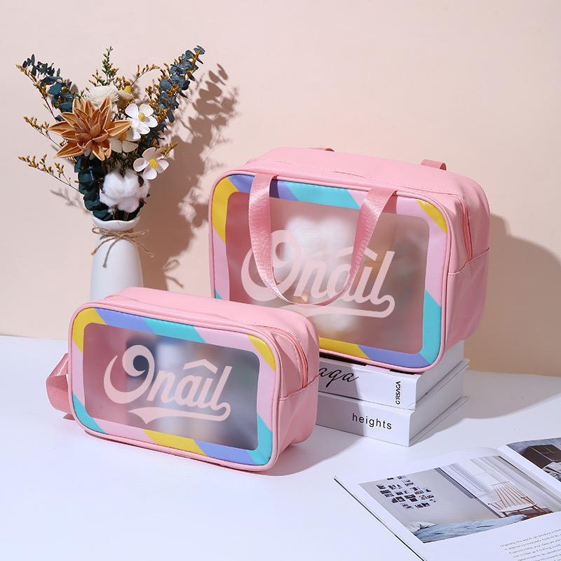 ONAIL Colorful Women's Travel Toiletries Bag 4-Piece Set with Handle, Large Capacity Translucent Waterproof Travel Cosmetic Bag, Durable PVC Material Makeup Organizer Pouch Makeup Storage Organizer Zip