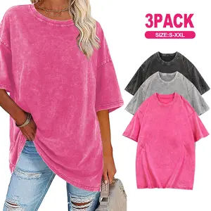 Digitex 3Pcs Unisex Cotton T-Shirts Oversized Half Short Sleeves Casual Loose Solid Streetwear Top,Soft Retro Street T-Shirts,Loose Fit Acid Washed