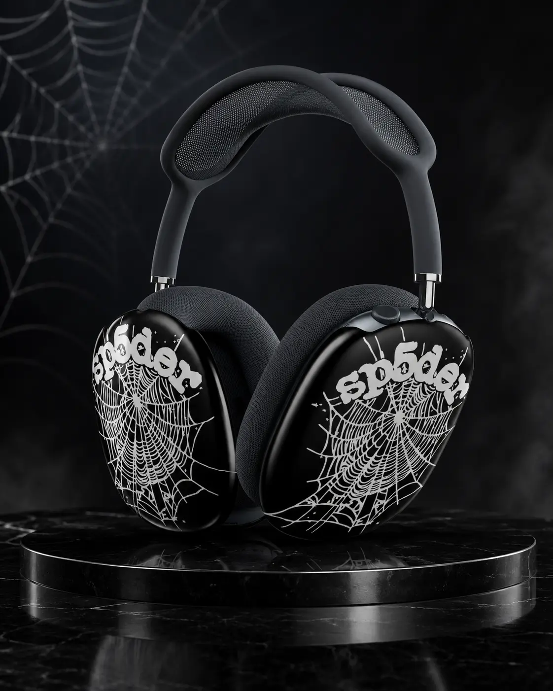 Aesthetic Black Gothic Spooky Spider Web Protective Case for AirPods Max, Halloween Punk Ear Cup Covers, Headphone Accessories