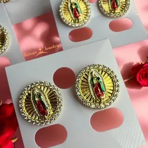 Virgen de Guadalupe Stud Earrings for Women - Gold Finish with Red Accents, Elegant Design, Perfect for Any Occasion