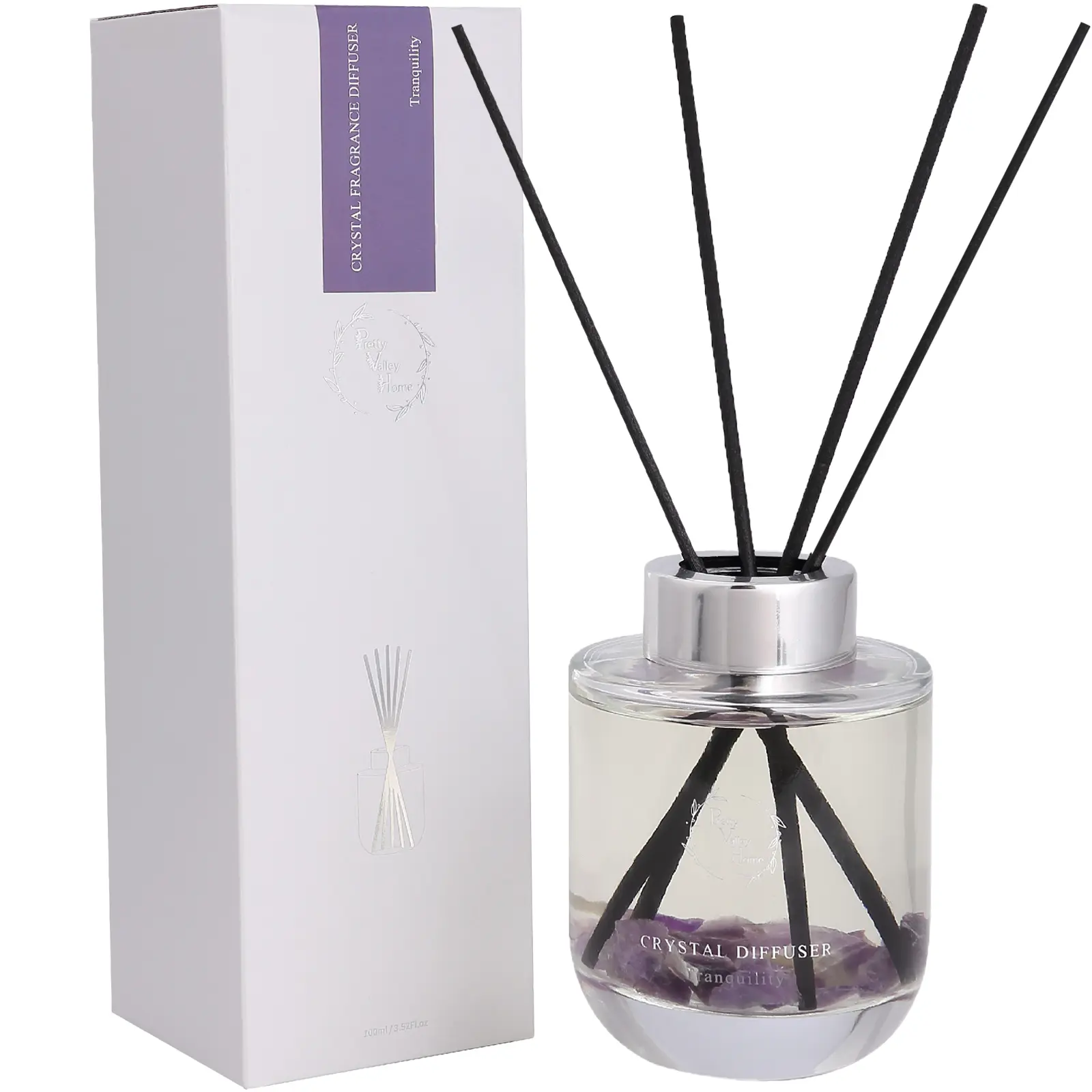 Pretty Valley Reed Diffuser Set - 100ml/3.52 fl oz Room Decor Gift Box, Includes Reed Sticks, Long-Lasting Fragrance Oil & Glass Bottle for Office, Living Room (Tranquility Scent)