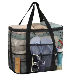 Foldable Large Capacity Beach Bag - w/ Waterproof Phone Pouch & Side Pockets, Lightweight Breathable Nylon (Beach Vacation Essential) Net Bag