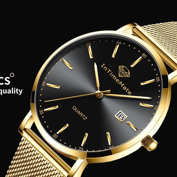 INTIMEMATE Ultra-thin Men's Watch; Stainless Steel Men's Watch; Casual Men's Watch; Business Formal Men's Watch; Lumcent Watch; Waterproof Men's Watch Black Dial