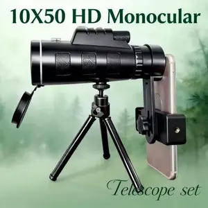 Portable Handheld Monocular Telescope with Tripod and Universal Clip, 50mm Large Aperture Lens, Outdoor Hiking Fishing Camping
