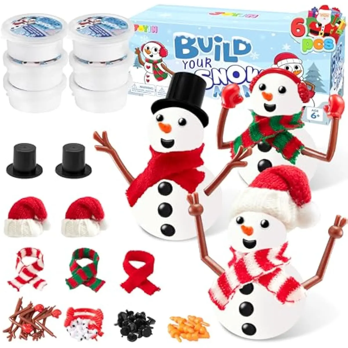 JOYIN Christmas 6 Packs Build a Snowman Craft Kit, Modeling Clay DIY Make a Snowman Kit