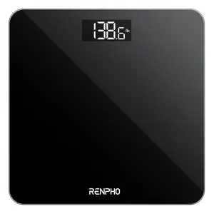 RENPHO Digital Bathroom Scale, Highly Accurate Body Weight Scale with Backlit LED Display, Measures Weight up to 400 lb/180kg, Batteries Included, Black-Core 1S Healthcare Weighing Scale