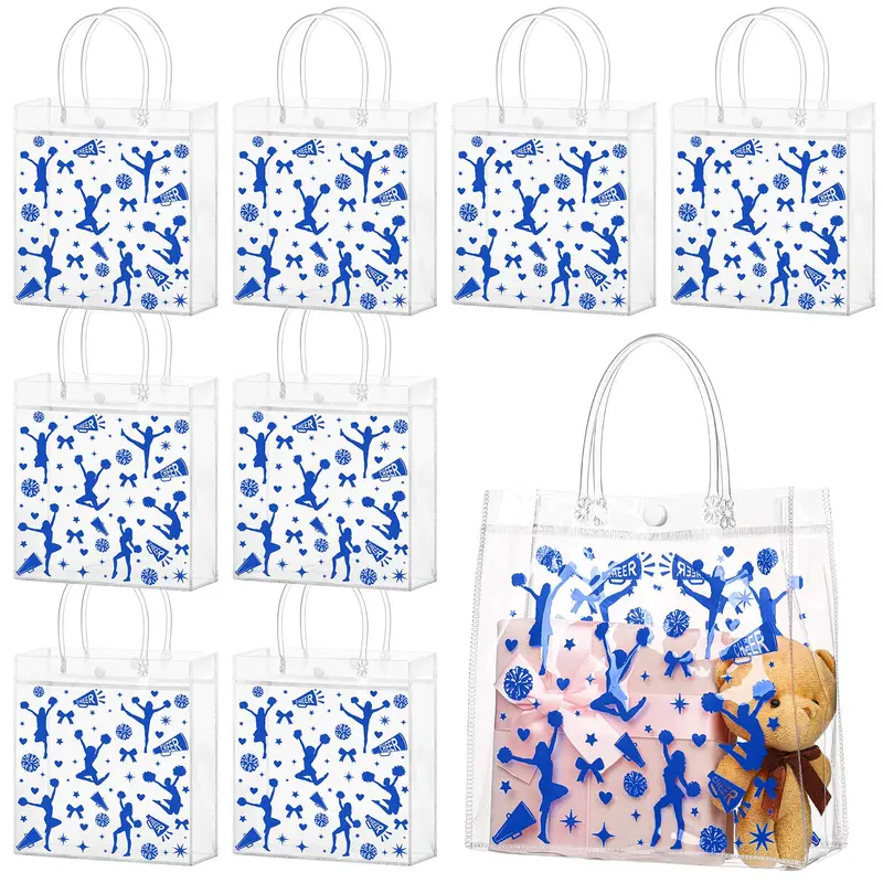 24 Pcs Cheerleading Gift Bags with Handle School Uniform Gift Bag Wrapping Supplies for Team Coach Student Cheer Mom Bulk Clear Gift Package Cheer Snack Bags Packaging Accessories