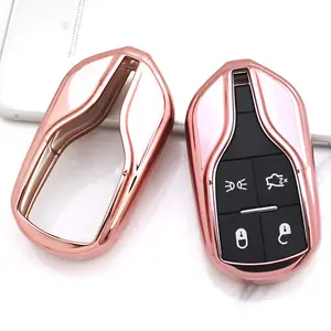 iJDMTOY Chrome Finish Pink TPU Key Fob Protective Cover Case For 2013-up Maserati Quattroporte, Ghibli, 2017-up Levante