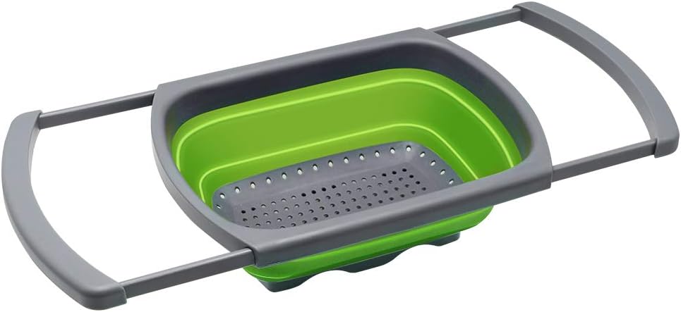 Colander collapsible, Colander Strainer Over The Sink Vegetable Fruit Strainer Basket (6 Quart) with Extendable Handles, New Kitchen Essentials