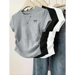 Women'sBowPrintTee,CasualShortSleeveRoundNeckT-shirtforDailyWear,LadiesClothesforAllSeasons