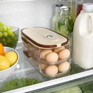 2-Tier Auto Rolling Egg Container, Refrigerator Egg Storage Box Holds 28+ Eggs, Space Saver Egg Tray