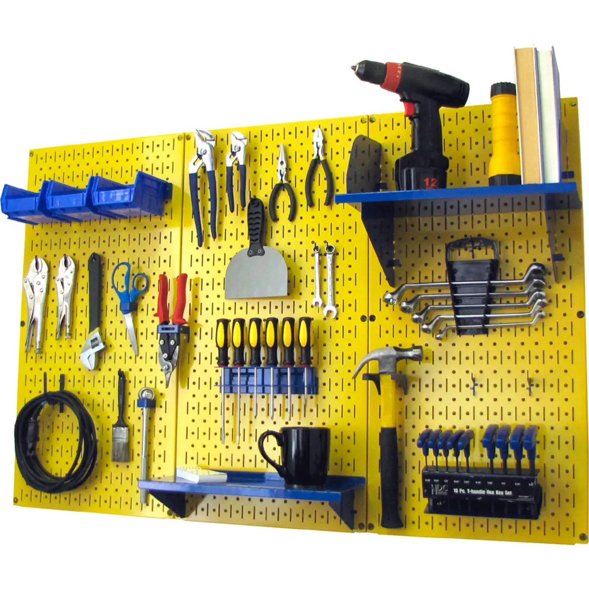 Wall Control Metal Pegboard Standard Heavy Duty Tool Storage Hardware Set, Yellow-Blue, 48x32x9 Inches Large Size, 32 lbs Capacity, Slotted Hooks Compatible, Mounting Hardware Included, 10+ Times Stronger, Maximum Versatility