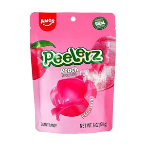 Amos Sweets White Peach Gummy Candy - Real Fruit Juice Infused, Soft & Chewy, 170g Bag