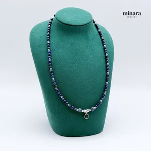 950 Silver CHAQUIRA Necklace 17.5'' with Natural Stone and Extension for Adjustable Wear Elegant and Luxurious Design Perfect for Formal Events and Everyday Wear