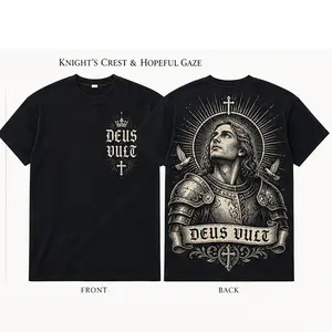 Unisex 100% Cotton Oversized T-Shirt | Gothic Knight Armor Sacred Emblem Print, Christian Faith Graphic Streetwear Tee-ZB