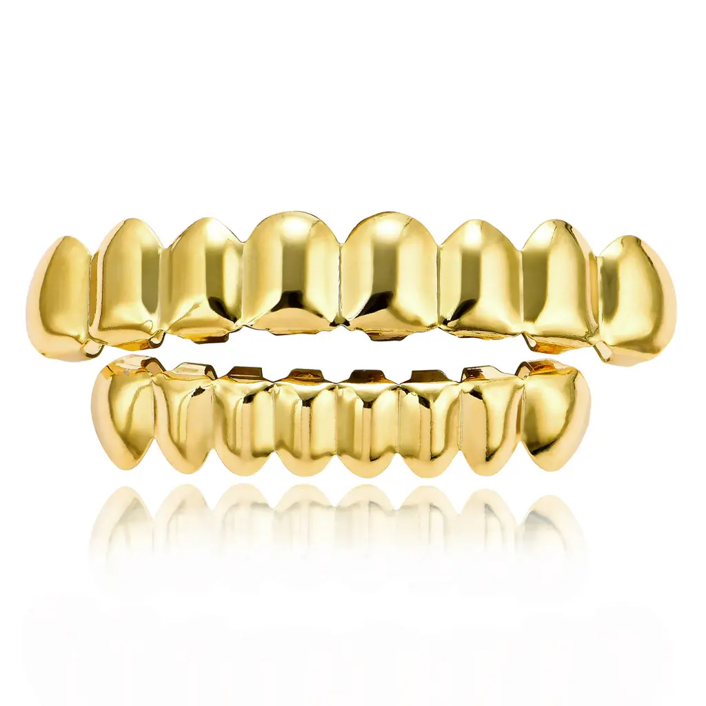 Hip-hop Gold Braces, Upper and Lower Teeth 8 Real Gold Electroplated 18K Gold Hip-hop Braces