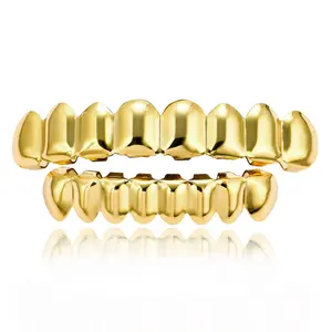 Hip-hop Gold Braces, Upper and Lower Teeth 8 Real Gold Electroplated 18K Gold Hip-hop Braces