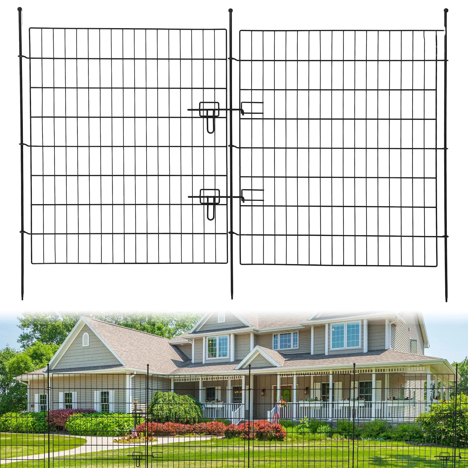 GARVEE Garden Fence with 15 Metal Panels, Each 81 cm High x 74 cm Wide, Rust-Resistant Grid Design for Pets, Yards, and Terraces, No Digging Required