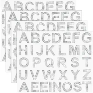 Zonon 136 Pieces Rhinestone Iron-On Letter Large Glitter Bling Alphabet Sticker Crystal Gemstone Border Self-Adhesive 34 Letters Sticker for Art Craft Clothing Fabric(Silver)