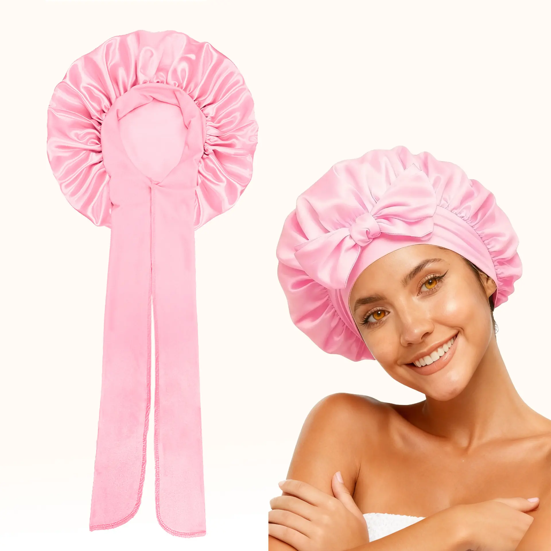 Long Bonnet Satin Hair Silk Bonnet for Sleeping Women, Silky Bonnets for Women with Tie Band, Sleep Cap for Braids Curly Hair Long Bonnet Satin Hair Silk Bonnet for Sleeping Women, Silky Bonnets for Women with Tie Band, Sleep Cap for Braids Curly Hair