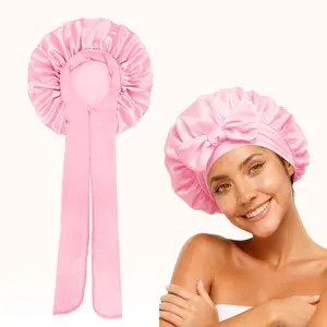 Long Bonnet Satin Hair Silk Bonnet for Sleeping Women, Silky Bonnets for Women with Tie Band, Sleep Cap for Braids Curly Hair